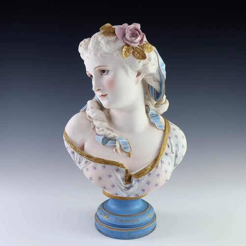 111 - LIMOGES PORCELAIN BUST OF A YOUNG WOMAN HENRI ARDANT & CEI MODELLED BY ALBERT-ERNEST CARRIER-BELLEUS... 