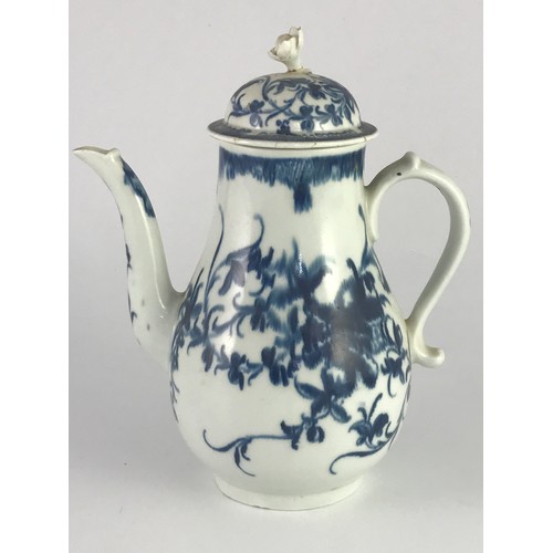 99 - EARLY WORCESTER BLUE AND WHITE TANKARD WITH CRESCENT MARK AF AND 2 COVERS AF