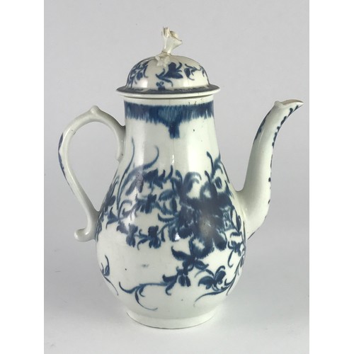 99 - EARLY WORCESTER BLUE AND WHITE TANKARD WITH CRESCENT MARK AF AND 2 COVERS AF