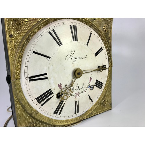 291 - CONTINENTAL 8 DAY WALL CLOCK WITH ENAMELLED DIAL SIGNED RAYMOND ST. SORLIN (?) WITH WEIGHTS AND PEND... 