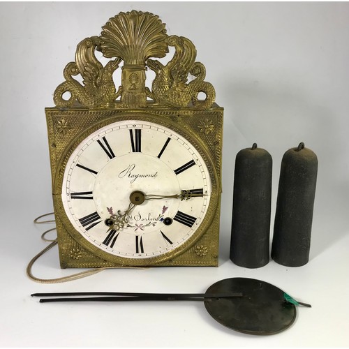 291 - CONTINENTAL 8 DAY WALL CLOCK WITH ENAMELLED DIAL SIGNED RAYMOND ST. SORLIN (?) WITH WEIGHTS AND PEND... 