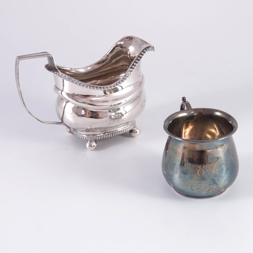 410 - SILVER CREAM JUG AND SMALL SILVER TANKARD APPROX. 175g GROSS