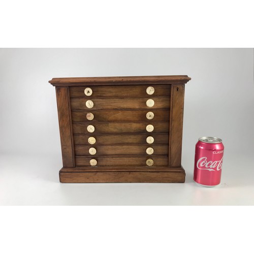 229 - TABLE TOP MINIATURE WELLINGTON CHEST COLLECTORS CABINET WITH TURNED IVORY HANDLES