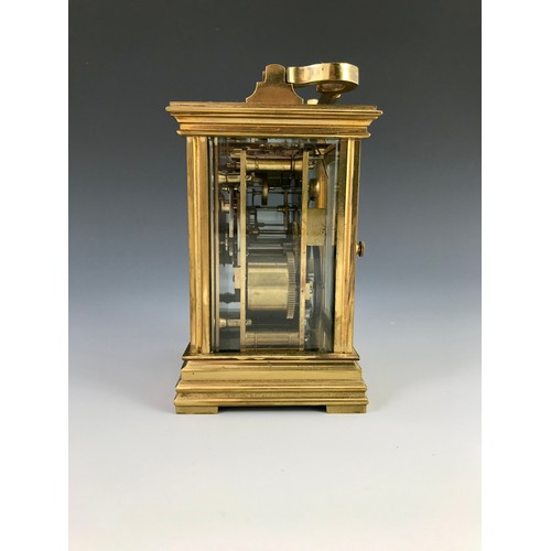 292 - 4 GLASS FRENCH CARRIAGE CLOCK WITH REPEATER MECHANISM INSCRIPTION TO CASE