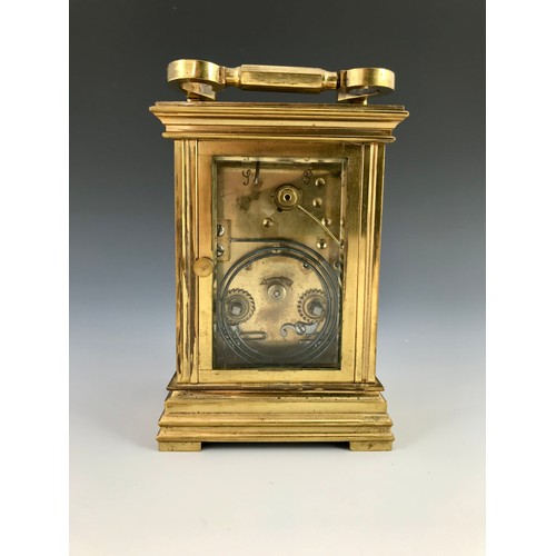 292 - 4 GLASS FRENCH CARRIAGE CLOCK WITH REPEATER MECHANISM INSCRIPTION TO CASE