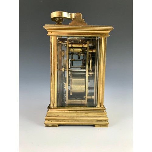 292 - 4 GLASS FRENCH CARRIAGE CLOCK WITH REPEATER MECHANISM INSCRIPTION TO CASE