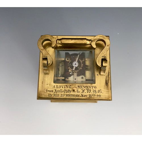 292 - 4 GLASS FRENCH CARRIAGE CLOCK WITH REPEATER MECHANISM INSCRIPTION TO CASE