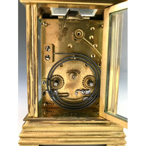 292 - 4 GLASS FRENCH CARRIAGE CLOCK WITH REPEATER MECHANISM INSCRIPTION TO CASE