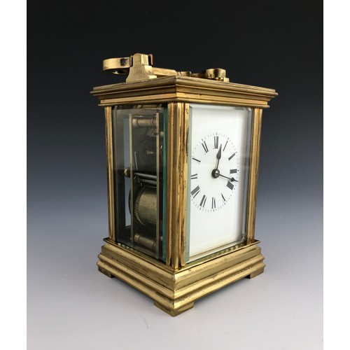 292 - 4 GLASS FRENCH CARRIAGE CLOCK WITH REPEATER MECHANISM INSCRIPTION TO CASE