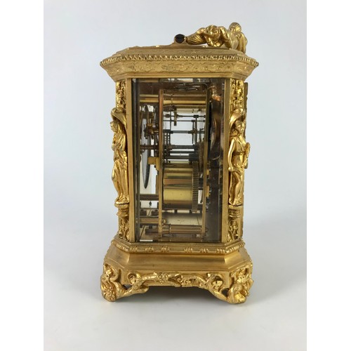 293 - JULES OF PARIS 19TH CENTURY FRENCH ORMOLOU REPEATING CARRIAGE CLOCK IN CAST CASE WITH MERMAID HANDLE... 