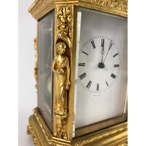 293 - JULES OF PARIS 19TH CENTURY FRENCH ORMOLOU REPEATING CARRIAGE CLOCK IN CAST CASE WITH MERMAID HANDLE... 