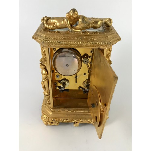 293 - JULES OF PARIS 19TH CENTURY FRENCH ORMOLOU REPEATING CARRIAGE CLOCK IN CAST CASE WITH MERMAID HANDLE... 