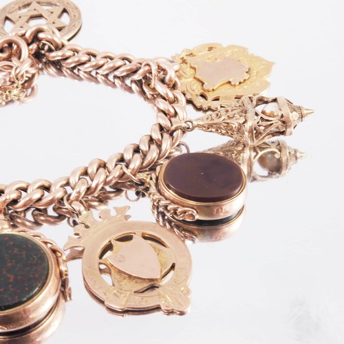 676 - WATCH CHAIN AND VARIOUS FOBS APPROX. 63.5g GROSS