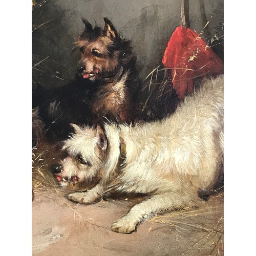 2 - OIL ON CANVAS DEPICTING RATTING TERRIERS IN THE MANNER OF GEORGE ARMFIELD