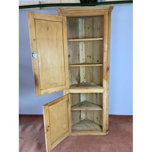 411 - LARGE 2 DOOR STANDING PINE CORNER CABINET 212cm TALL