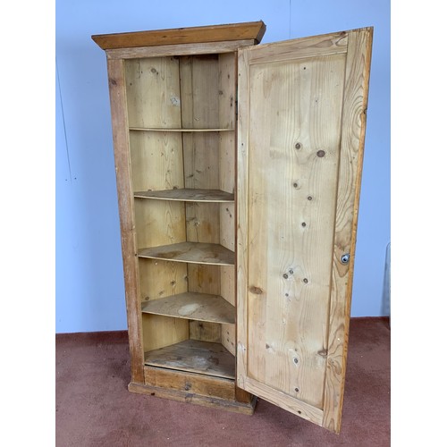 407 - PINE CORNER CUPBOARD WITH DRAWER BELOW 168cm TALL