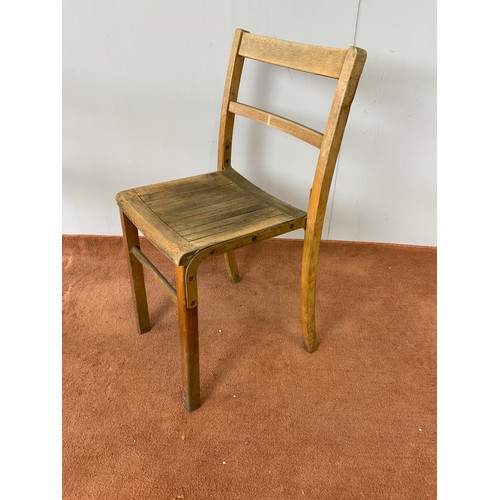 458 - 6 VINTAGE KINGFISHER BIRMINGHAM STACKING SCHOOL /  HALL CHAIRS