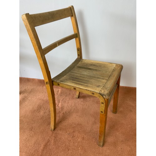 458 - 6 VINTAGE KINGFISHER BIRMINGHAM STACKING SCHOOL /  HALL CHAIRS