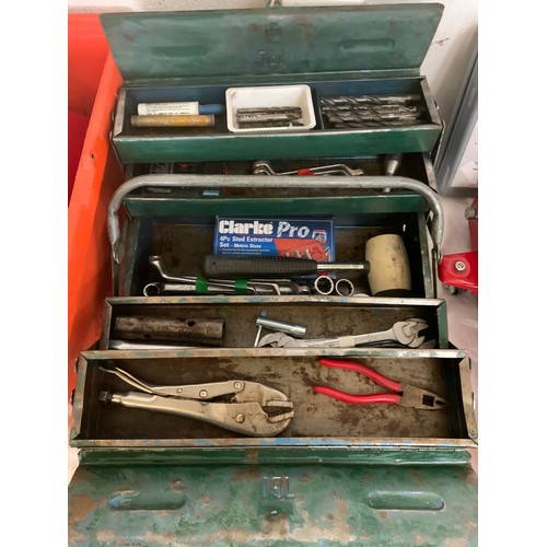 227 - METAL TOOL BOX WITH ASSORTMENT OF HAND TOOLS