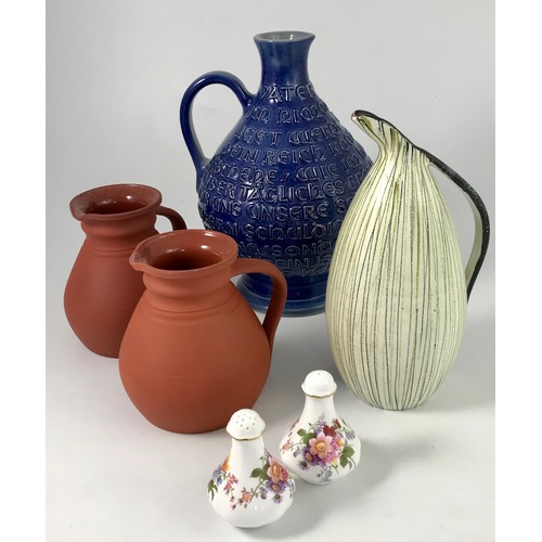 154 - MISC. CHINA AND PORCELAIN INCLUDING VARIOUS JUGS, VASE AND CROWN DERBY SALT AND PEPPER