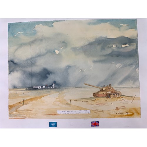 16 - WATERCOLOUR UNFRAMED BY A DALLAS 97 NAMED MAJOR ALEX BOYD MBE OCT 96-97 UNITED NATIONS, IRAQ, KUWAIT... 