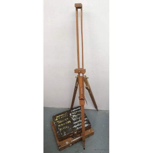 447 - ARTIST’S EASEL TOGETHER WITH 2 ART BOXES AND CONTENTS