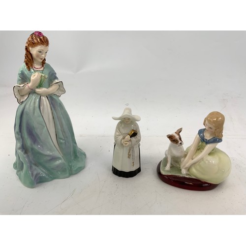 217 - ROYAL WORCESTER FIGURINE SWEET ANN, NUN SNUFFER, ROYAL DOULTON FIGURE GOLDEN DAYS