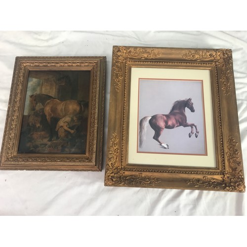 41 - FRAMED ORIENTAL PICTURE HORSES AND ONE OTHER HORSE PICTURE IN ORNATE FRAME AND ONE OTHER DEPICTING A... 