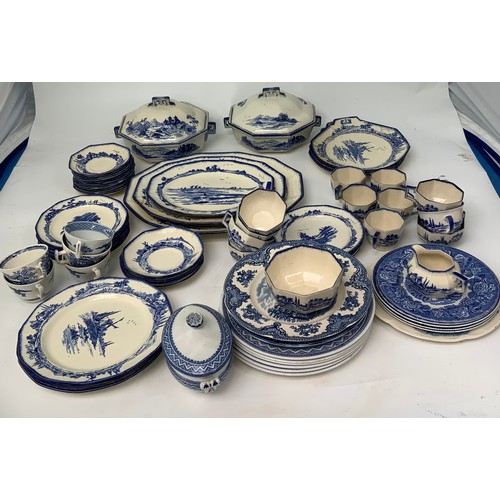 136 - MISC. ROYAL DOULTON BLUE AND WHITE NORFOLK PATTERN DINNER AND TEA WARE AND OTHER SIMILAR BLUE AND WH... 