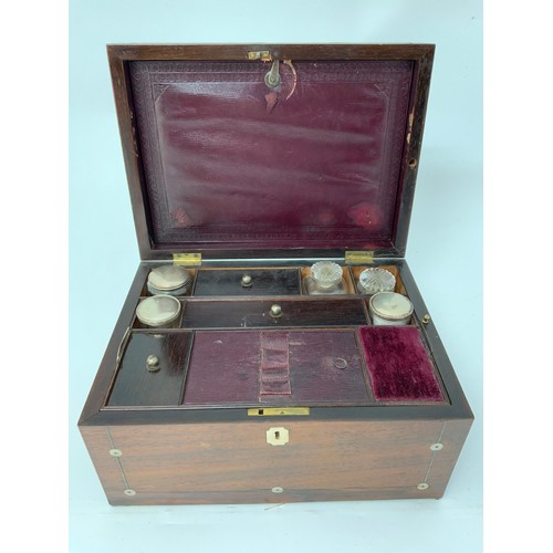 393 - ROSEWOOD TRAVEL CASE WITH FITTED INTERIOR T/W ROSEWOOD PEN BOX