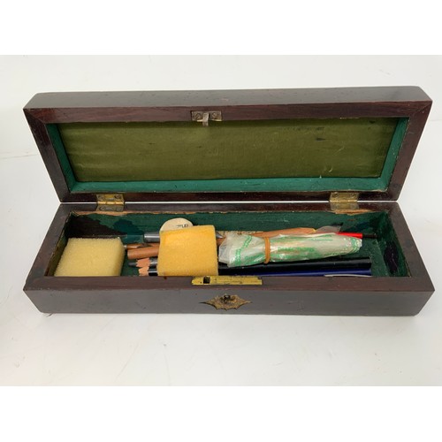 393 - ROSEWOOD TRAVEL CASE WITH FITTED INTERIOR T/W ROSEWOOD PEN BOX