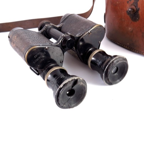 309 - PAIR OF VINTAGE HUET AND COMPANY BINOCULARS, POSSIBLY FRENCH MILITARY ISSUE, IN ORIGINAL LEATHER CAS... 