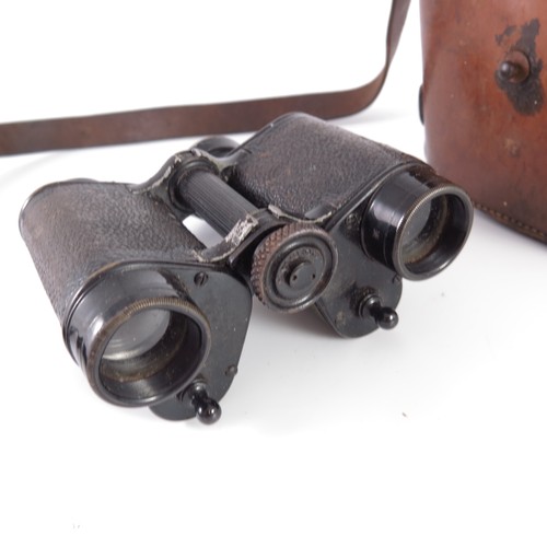 309 - PAIR OF VINTAGE HUET AND COMPANY BINOCULARS, POSSIBLY FRENCH MILITARY ISSUE, IN ORIGINAL LEATHER CAS... 