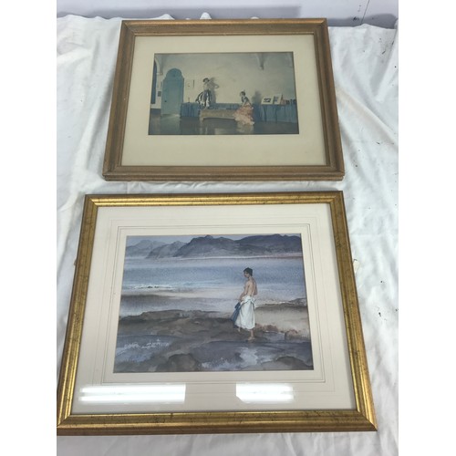 25 - 2 WILLIAM RUSSELL FLINT PRINTS TOGETHER WITH A BARBARA TATE FLORAL PICTURE