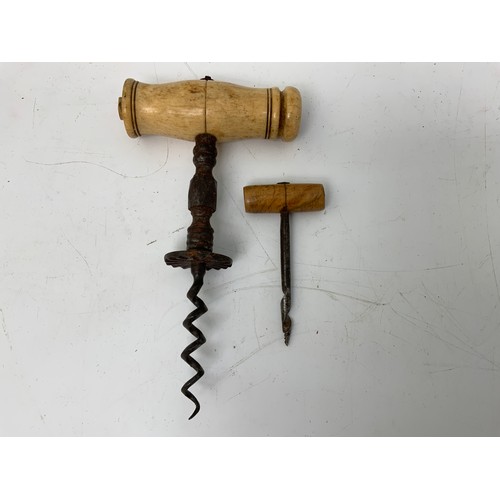 407 - CANDLESTICK AND IVORY HANDLED CORKSCREW