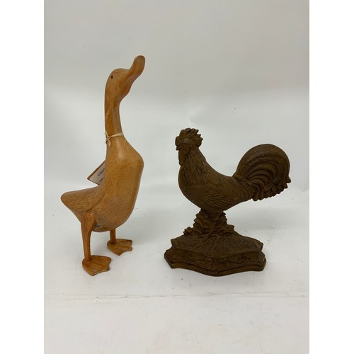 404 - WOODEN DUCK AND CAST IRON COCKEREL DOOR PORTER