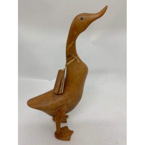 404 - WOODEN DUCK AND CAST IRON COCKEREL DOOR PORTER