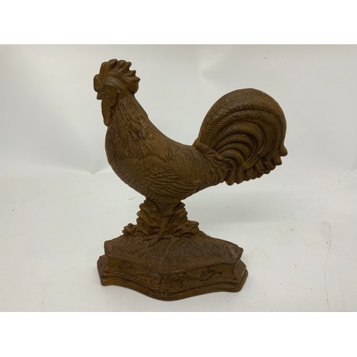 404 - WOODEN DUCK AND CAST IRON COCKEREL DOOR PORTER