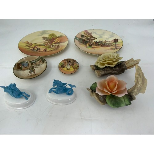 191 - ROYAL DOULTON SERIES WARE PLATES, 2 ROYAL WORCESTER FLOWERS ETC