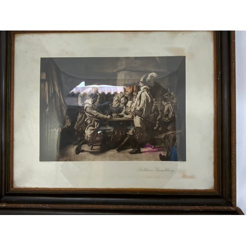 35 - 2 FRAMED E MEISSONIER PRINTS SOLDIERS GAMBLING AND HALTING AT AN INN