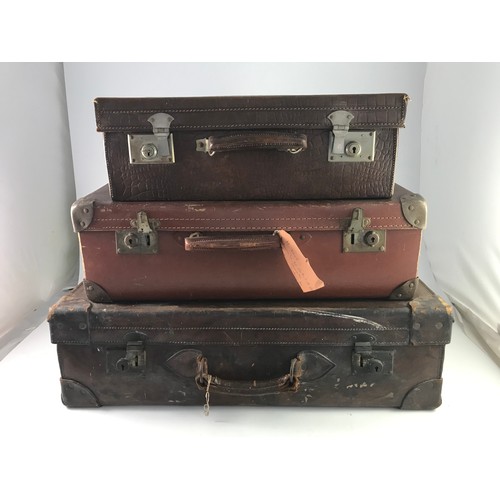 475 - 3 VINTAGE LEATHER SUITCASES