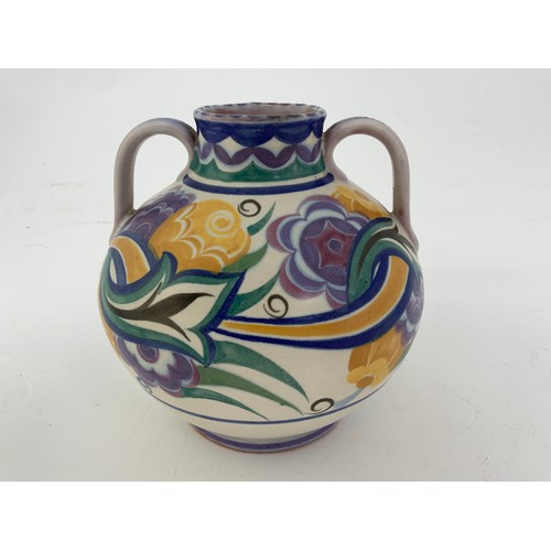 180 - POOLE POTTERY 2 HANDLED VASE AND A BOWL, vase approx. 17 cm high