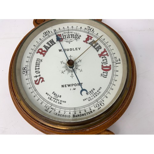 293 - OAK CASE ROUND FACE BAROMETER W.DUDLEY NEWPORT I.W