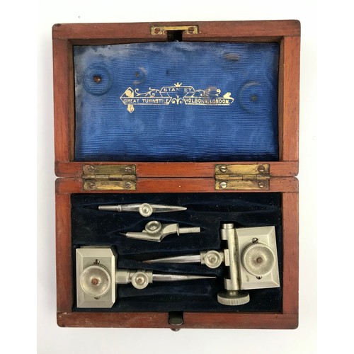 415 - 3 WOODEN FITTED CASES, DRAWING INSTRUMENTS ETC.