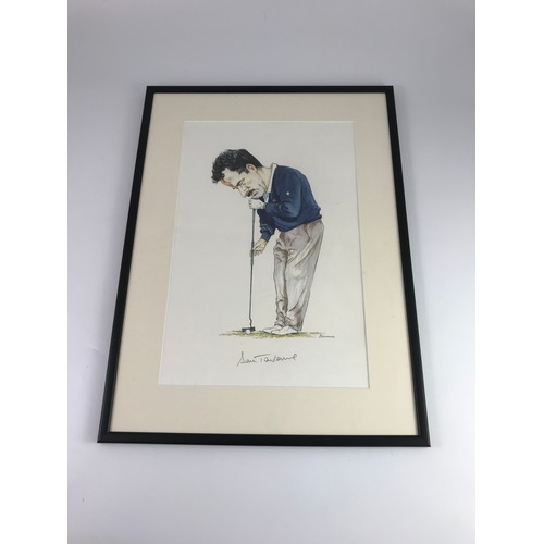 39 - SAM TORRANCE GOLFING RELATED CARICATURE SIGNED BOWMAN, POSSIBLY SIGNED BY SAM TORRANCE TOGETHER WITH... 