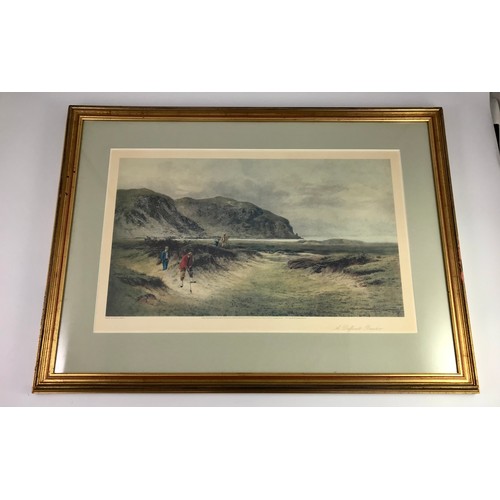 39 - SAM TORRANCE GOLFING RELATED CARICATURE SIGNED BOWMAN, POSSIBLY SIGNED BY SAM TORRANCE TOGETHER WITH... 