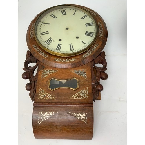 290 - 2 DROP DIAL INLAID AND VENEERED WALL CLOCKS IN NEED OF RESTORATION