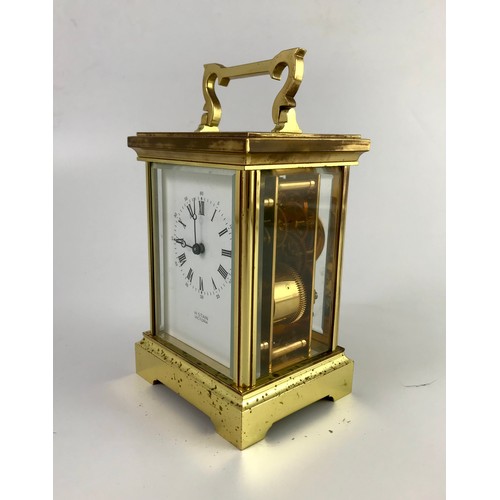 289 - LARGE 4 GLASS GILT BRASS FRENCH CARRIAGE CLOCK WITH DIAL SIGNED H STAIN, VICTORIA