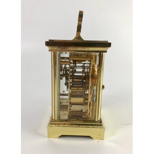 289 - LARGE 4 GLASS GILT BRASS FRENCH CARRIAGE CLOCK WITH DIAL SIGNED H STAIN, VICTORIA