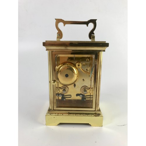 289 - LARGE 4 GLASS GILT BRASS FRENCH CARRIAGE CLOCK WITH DIAL SIGNED H STAIN, VICTORIA